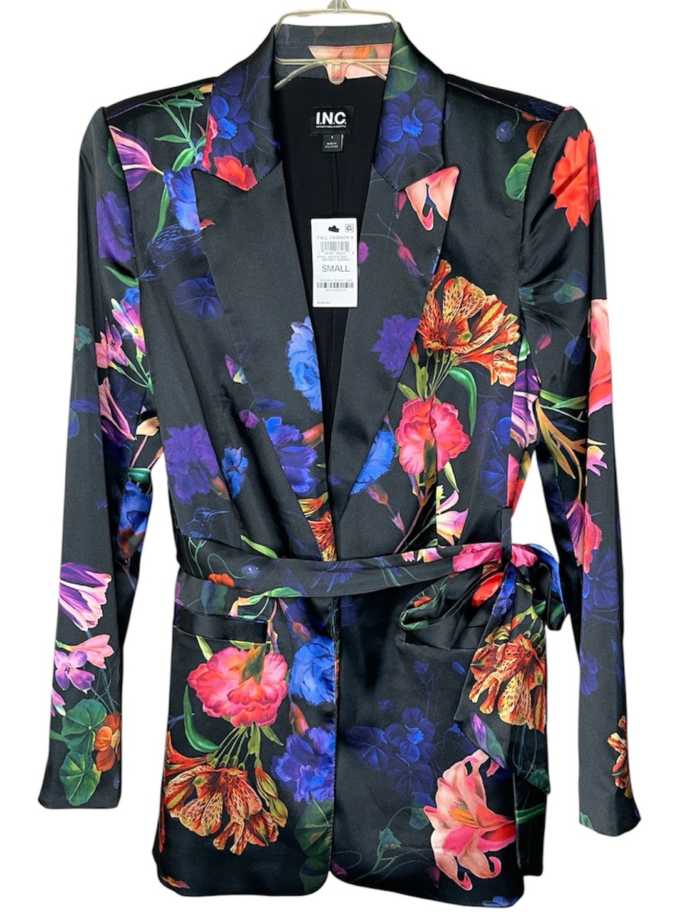 INC International Concepts Black Satin Blazer with Floral Accents Sz S NWT - Picture 2 of 6